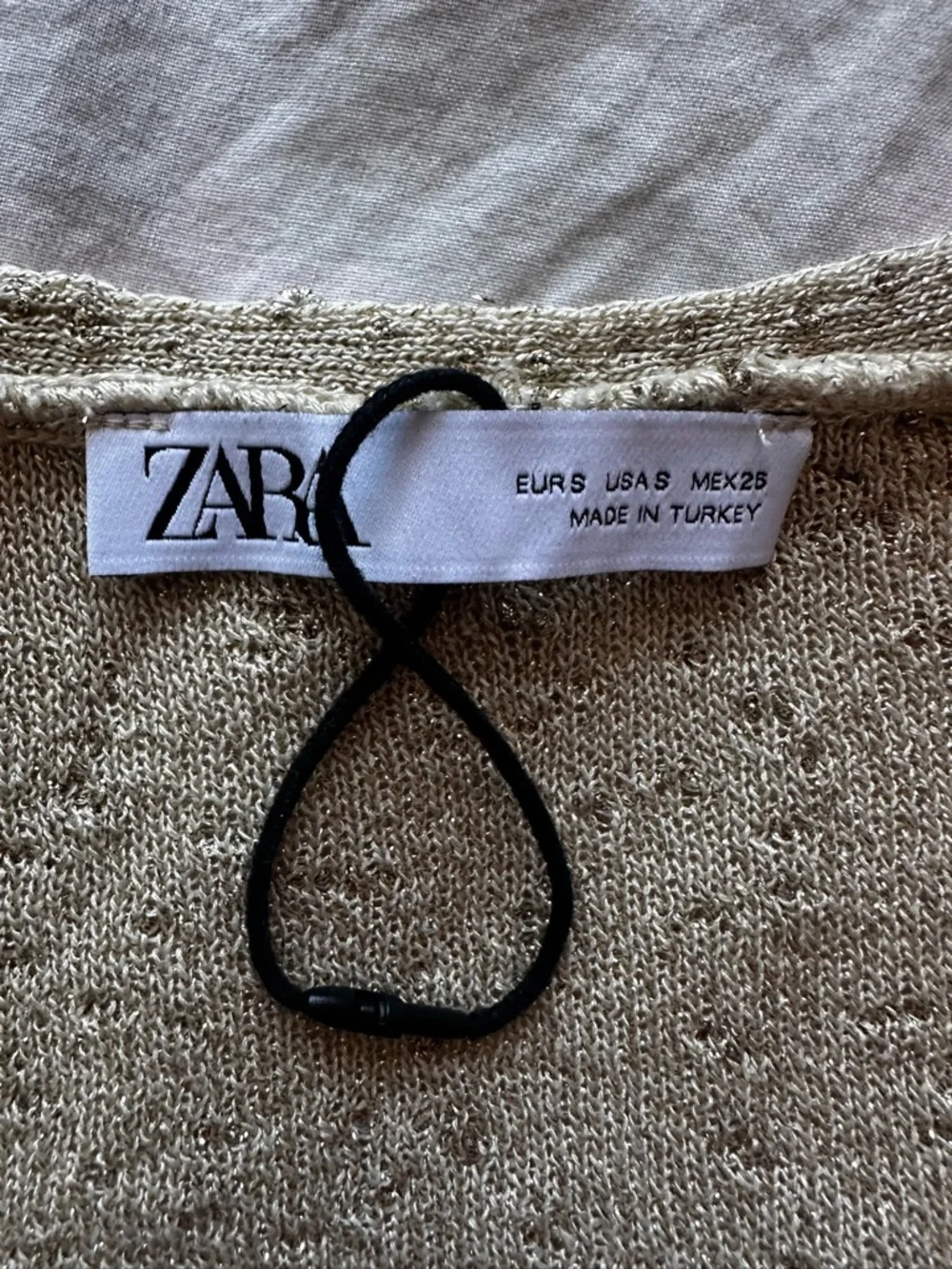 Zara Gold Metallic Cardigan Short Sleeve Button Front Textured Knit Top Size S - Picture 2 of 7